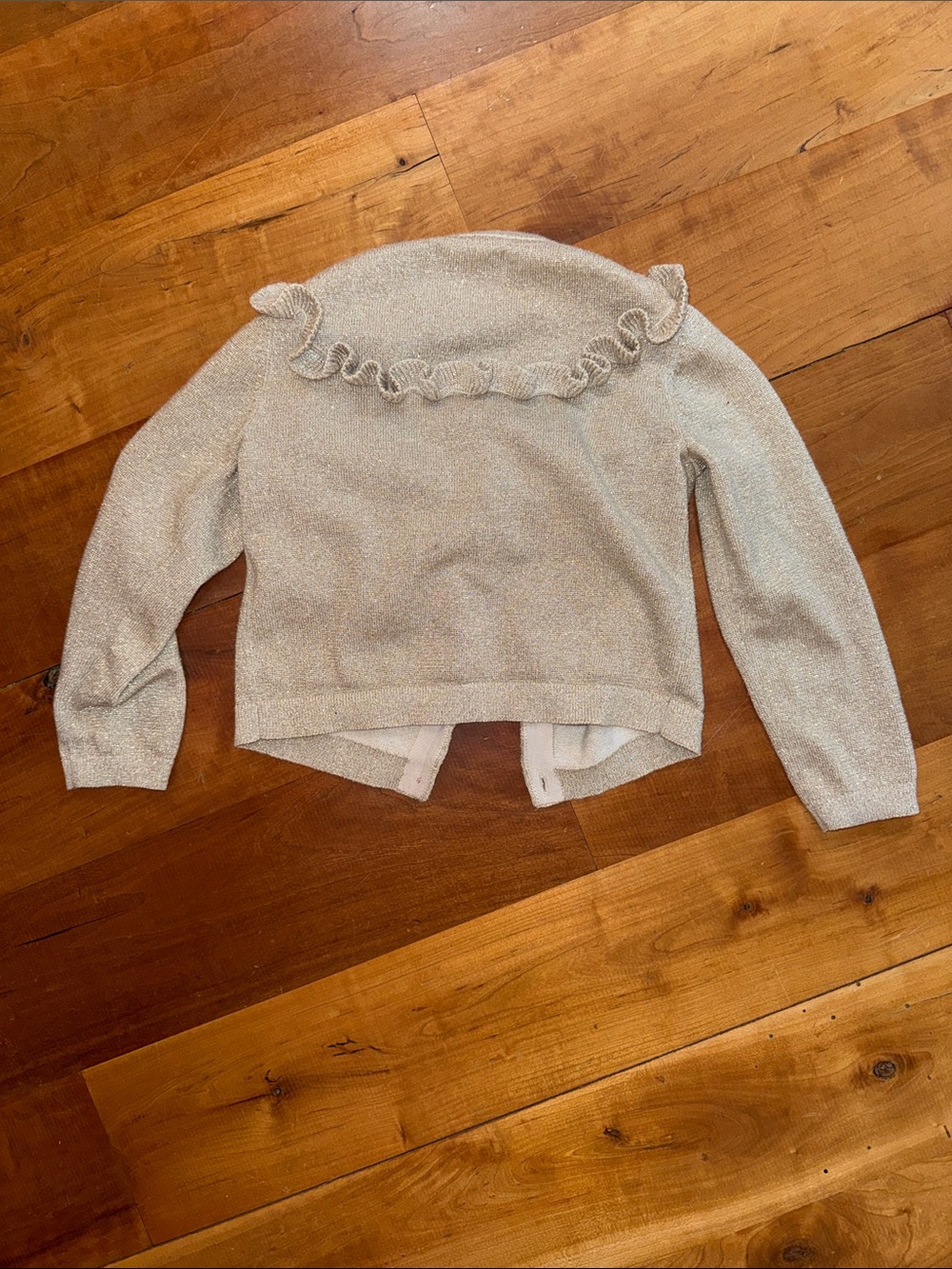 Mini Boden Gold Metallic Ruffle-Front Cardigan – 4-5Y - Picture 3 of 3
